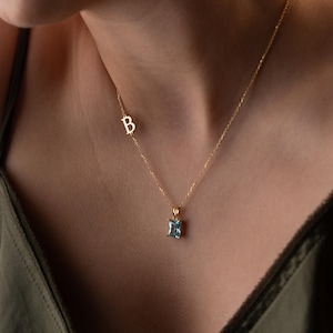 Personalized Initial Necklace with Birthstone - Initial Necklace - Sideways Initial Necklace - Custom Letter Necklace with Birthstone Charm
