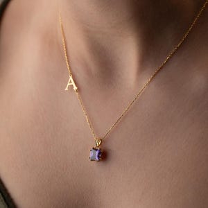Personalized Initial Necklace with Birthstone - Initial Necklace - Sideways Initial Necklace - Custom Letter Necklace with Birthstone Charm