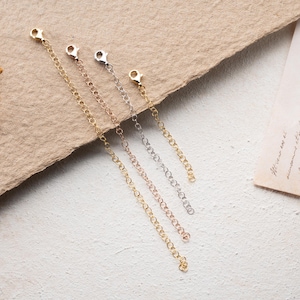 Necklace Extender for Perfect Fit, 14K Gold Plated Extension, 2-3-4-5 inches Options, Woman Jewelry, Spring Ring Clasp or Lobster Claw,
