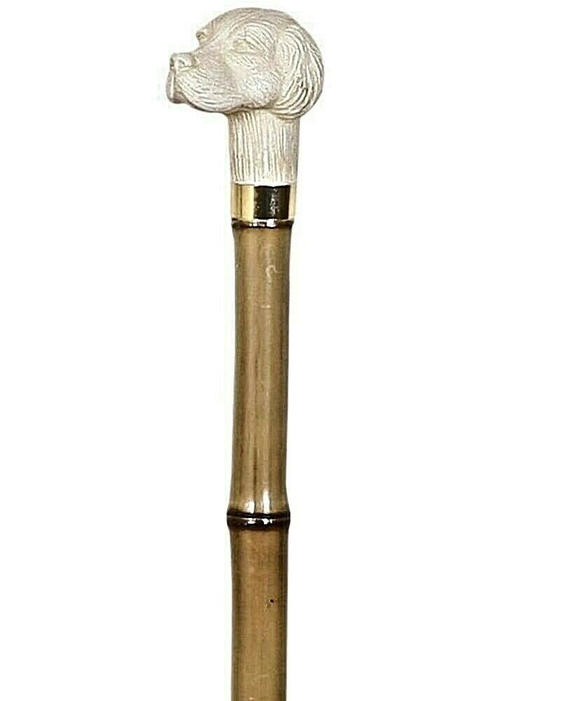 Dog Head Walking Stick Imitation Ivory on Bamboo Shaft Etsy