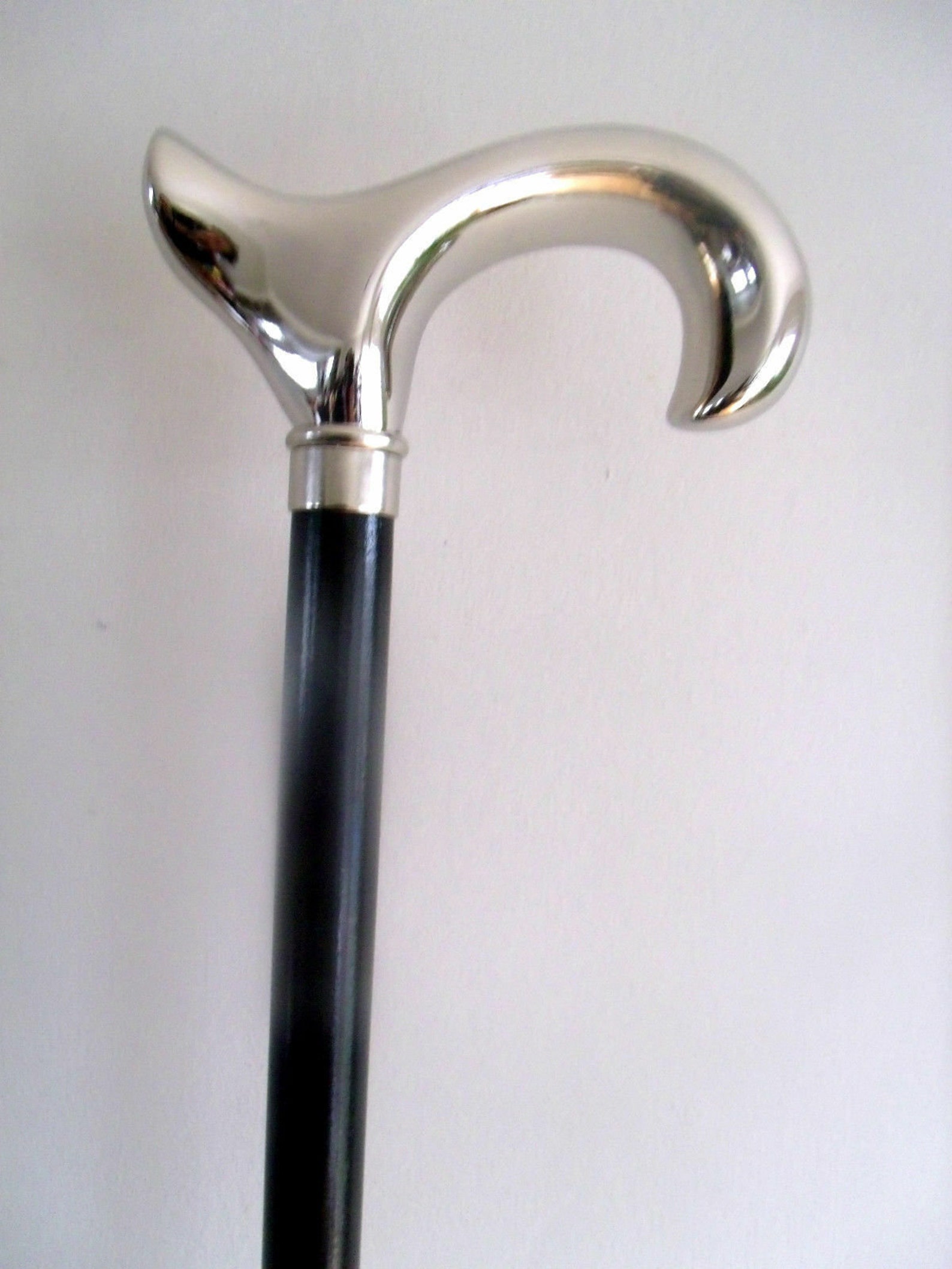 Stylish Silver Chrome Derby Men Walking Stick Cane Black Beech Wood