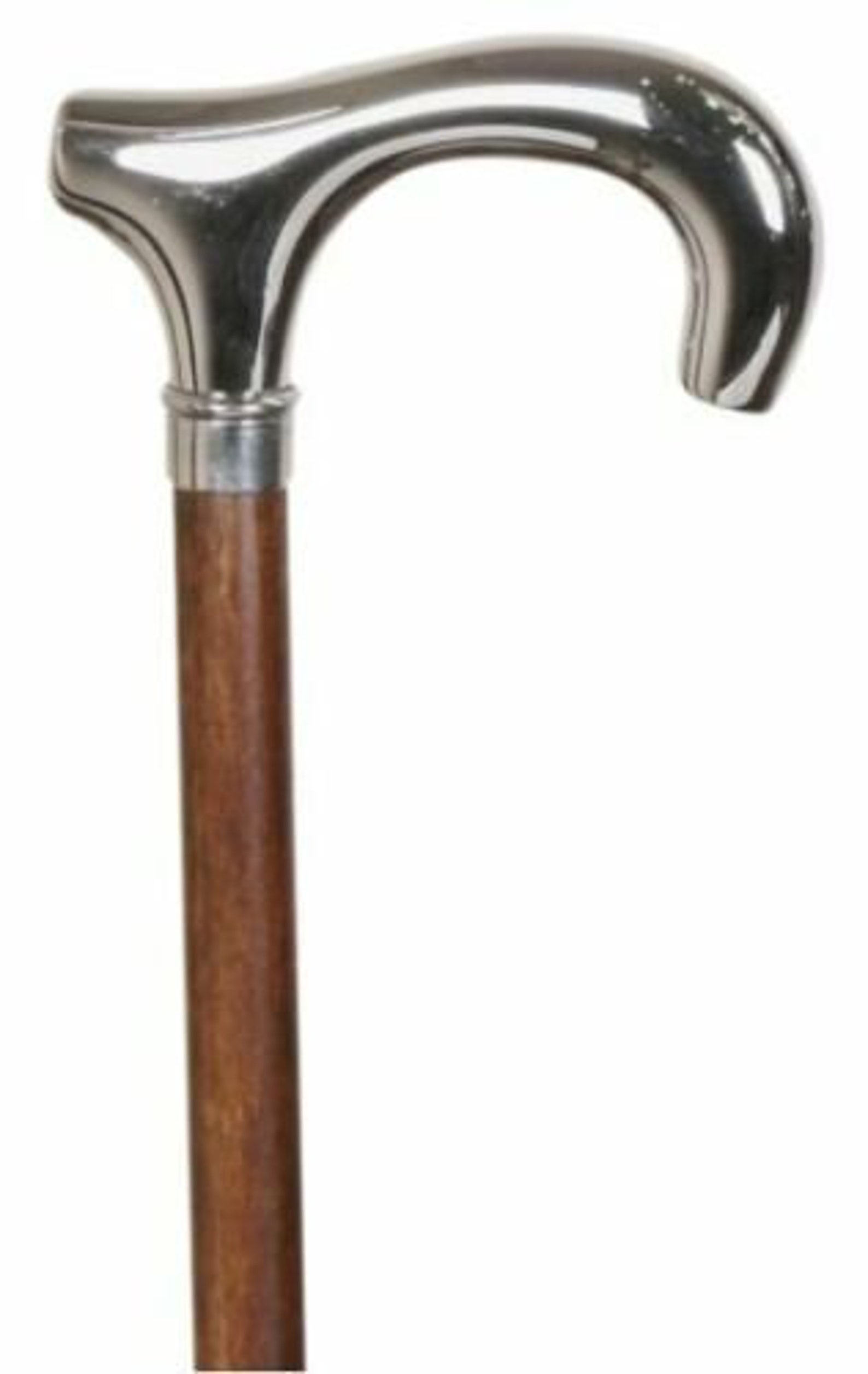 Stylish Silver Chrome Derby Men Walking Stick Cane Brown Beech Wood