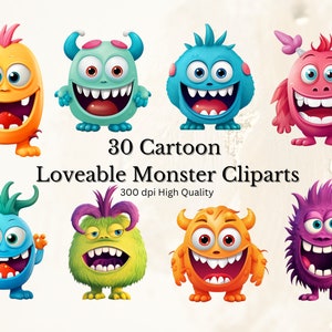 Monster Clipart Bundle - 30 Loveable Monsters Clipart- Digital Instant Download - 300dpi, high resolution, Cartoon clipart