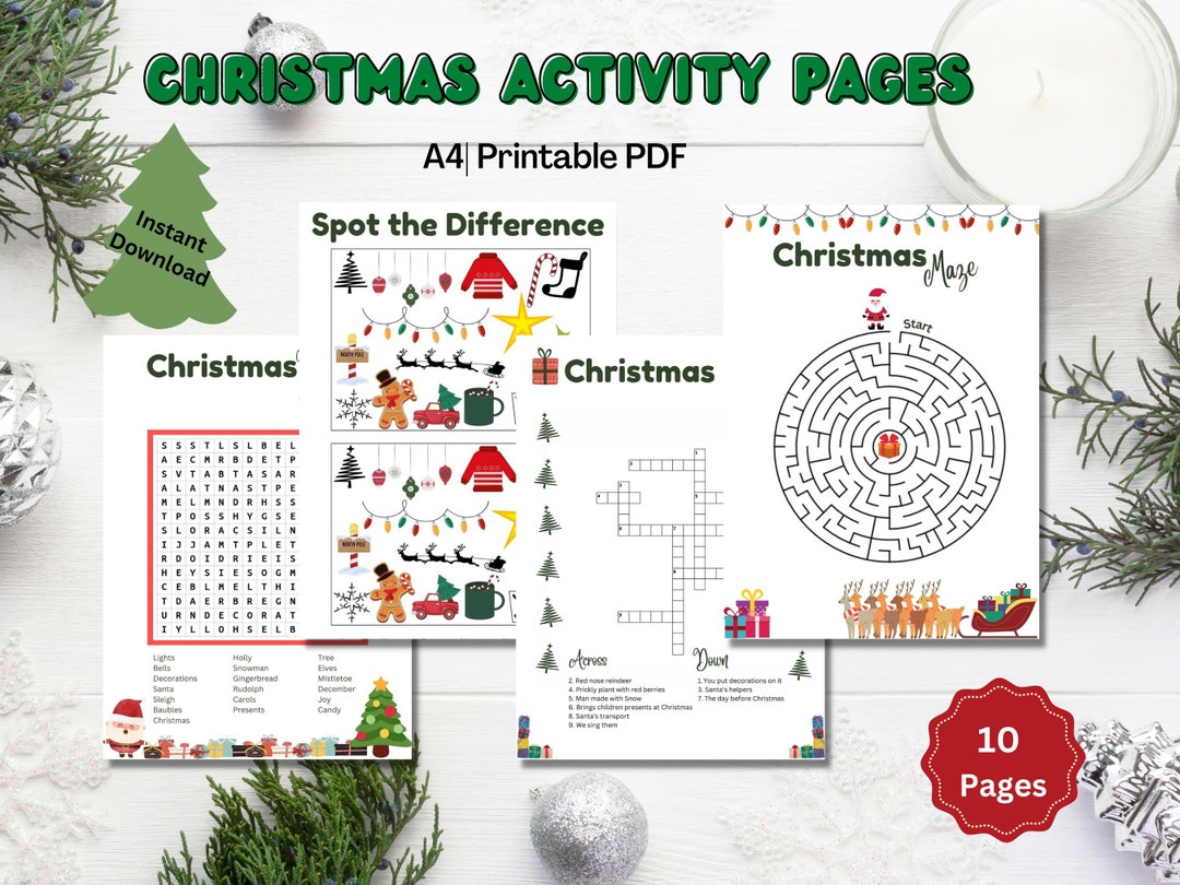 Christmas Printable Activity Pages for Kids Colouring and Puzzle Sheets ...