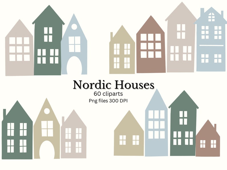 Nordische Häuser Clipart Dorfszene 60 handgemalte Bilder mit Etsy.de