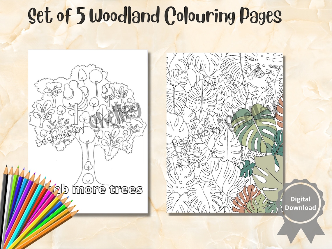 5 Printable Woodland Colouring Pages Digital Colouring Pages Etsy UK