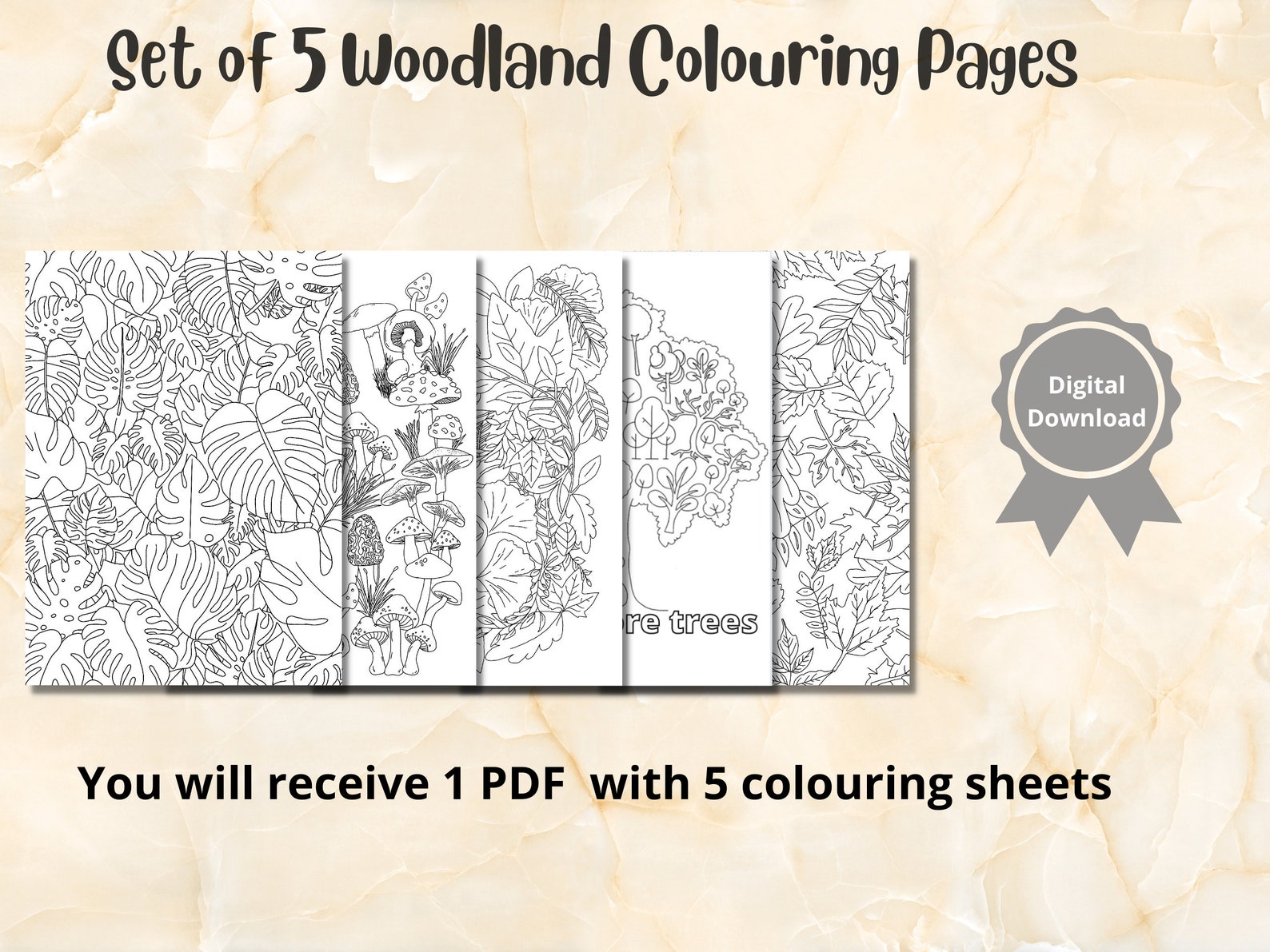 5 Printable Woodland Colouring Pages Digital Colouring Pages Etsy UK