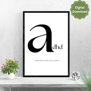 Minimalist ADHD Digital Print, Motivation Quote Poster, Black, Wall art, Wall decor, Printable Pdf
