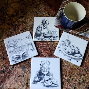 Ceramic Coasters, Laser Engraved Ceramic Coasters, Ceramic Coasters with Cork Backing, Black and White Ceramic Coasters, Home Decor, Gifts