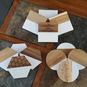 Personalized Wood and Marble Coasters, Personalized Coasters, Gift for Friend, Gift for Boss, Housewarming Gift, Wedding Gift,