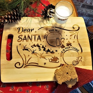 Santa Cutting Board, Santa Cookie Tray Christmas Tray, Santa Tray, Engraved Personalized Cutting Board, Christmas Tableware, Christmas Decor