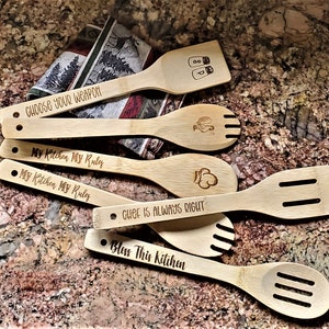 Engraved Bamboo Wooden Utensils, Wooden Utensils,Custom Wooden Utensils,Kitchen Decor,Housewarming Gift,Mother&#39;s Day Gift,Father&#39;s Day Gift