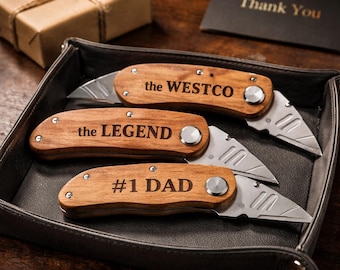 Engraved Rosewood Utility Knife: Personalized Wood Handle Box Cutter