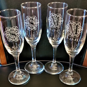 Champagne Glasses, Monogramed Champagne Glasses, Anniversary Gift, Bridesmaid Gift, Wedding Party, New Years,Special Celebration,Toast Glass