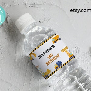 Editable Construction Dump Truck Water Bottle Labels Tractor Birthday Party Download Printable Template - 0103