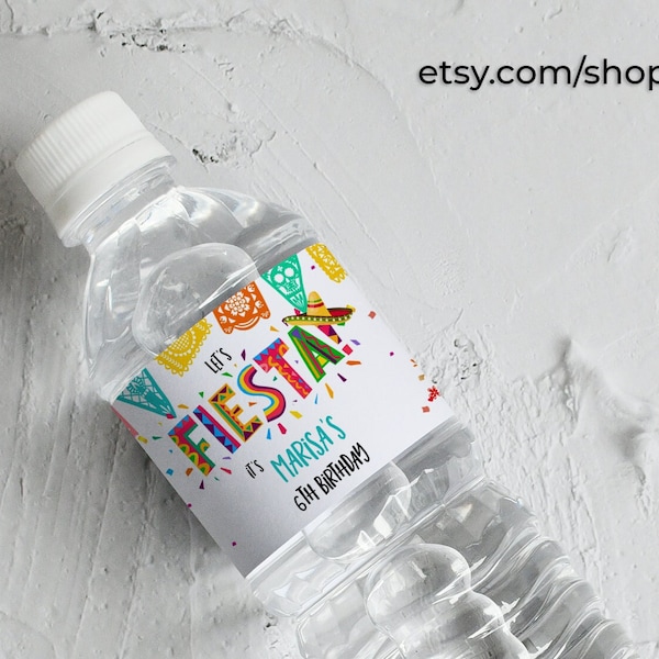 Editable Fiesta Water Bottle Labels Mexican Birthday Party Cactus Download Printable Template - 0100