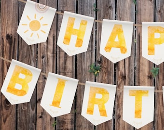 "Sonnenschein Geburtstagsbanner: Boho Party Dekoration (PDF zum ausdrucken)"