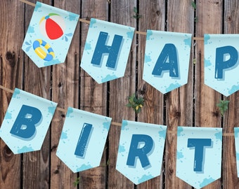 Pool Party Birthday Banner – Splish Splash Theme (Instant Download)