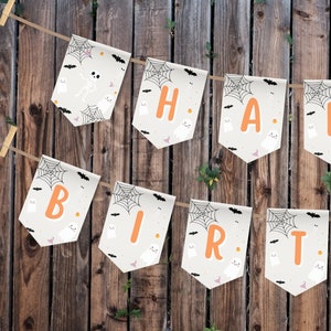 Happy Birthday Banner Halloween Birthday Banner Ghost Bats Skeletons Decor Instant Download Printable