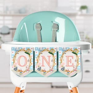 Bannière "Chaise Bébé Fille" 1er Anniversaire - Décoration Rose Et Bleu, Fête Anniversaire