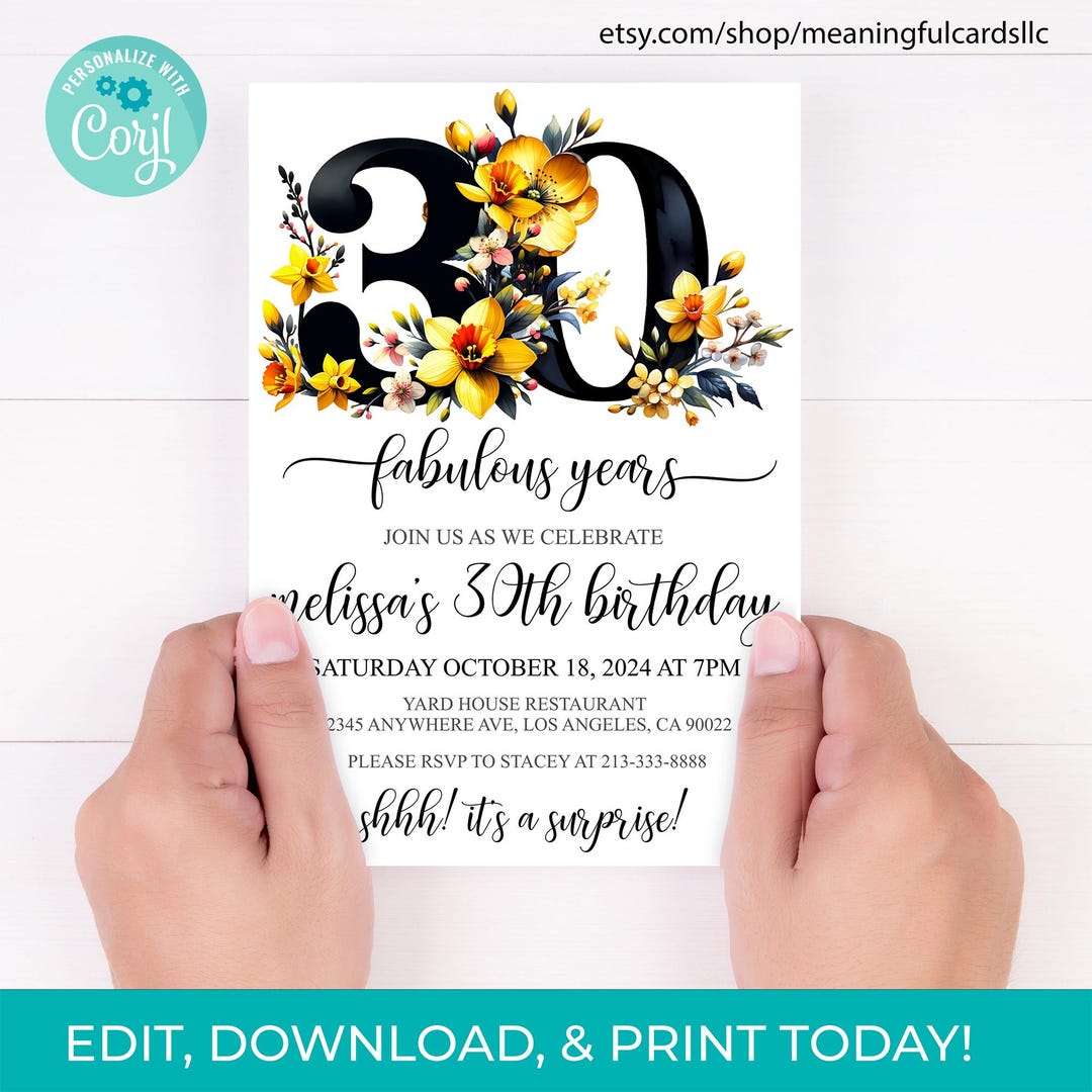 Floral 30th Birthday Invitation Template (digital Download) - Etsy