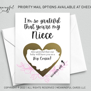Carte à gratter Révélation de grossesse à une nièce - Faire-part de grossesse - Nouveau cousin - Future cousine - Je suis reconnaissante que vous soyez ma nièce