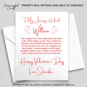Carte de Saint-Valentin personnalisée pour mari, cadeau de Saint-Valentin pour lui