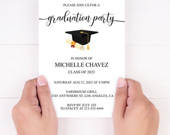 Minimalistische Graduierung Party Einladung Vorlage, 13x18 (Instant Download)