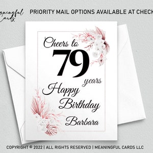 Carte d'anniversaire personnalisée 79e anniversaire, carte d'anniversaire personnalisée à 79 ans, carte d'anniversaire bohème, carte d'anniversaire personnalisée