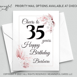 Carte d'anniversaire personnalisée pour 35 ans, À bientôt 35 ans, carte d'anniversaire personnalisée, carte d'anniversaire bohème, carte d'anniversaire personnalisée