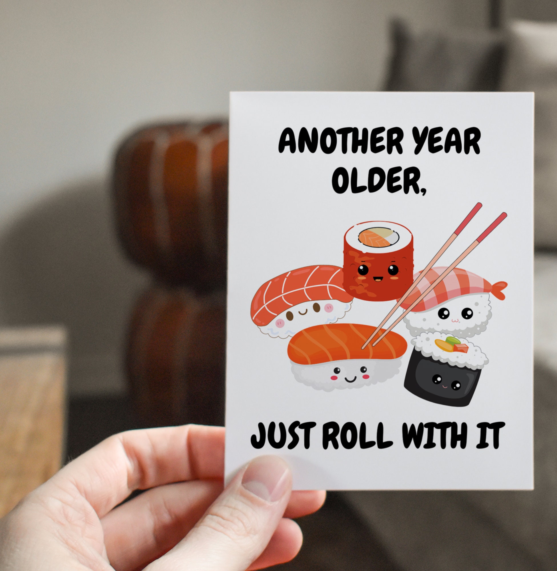 Funny Sushi Birthday Card - Hilarious Sushi Roll Greeting Card Blank Inside
