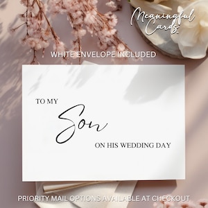 À mon fils le jour de son mariage - carte de la mère du marié, carte de mariage minimaliste pour fils