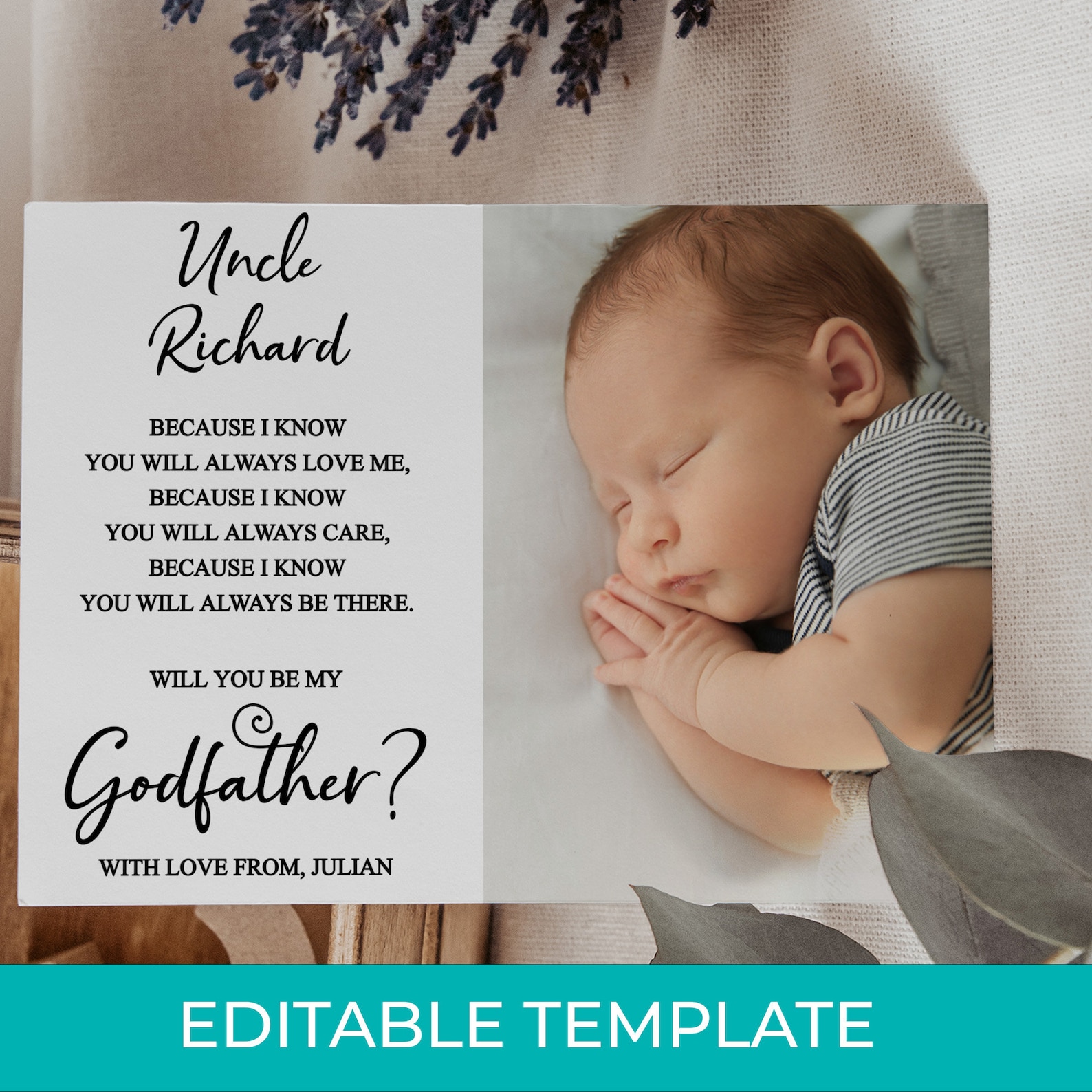 EDITABLE Minimalist Will You Be My Godfather With Photo - Etsy
