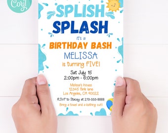 Splish Splash Birthday Invitation, Pool Party (Printable Template)