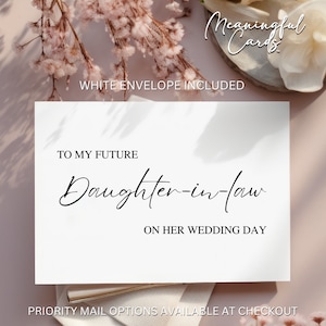 À ma future belle-fille le jour de son mariage - carte de la mère du marié, carte de mariage minimaliste pour belle-fille