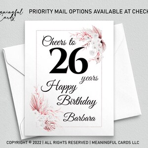 26th Birthday Card Personalized Birthday Card, Cheers to 26 Years Custom Birthday Card, Boho Birthday Card, Customized Birthday Card