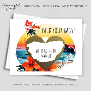 Faites vos bagages Carte de voyage surprise, carte à gratter, cadeau Hawaï Carte de voyage surprise à gratter Nous allons sur l'île tropicale d'Hawaï