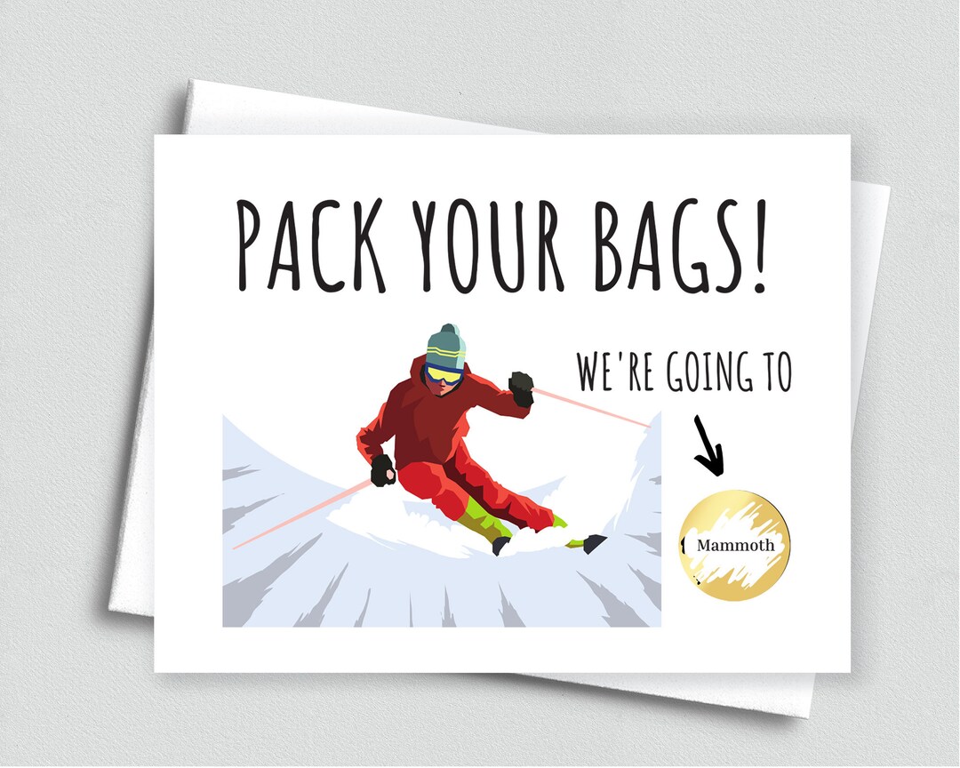 Pack Your Bags Surprise Ski Trip Scratch off Card, Skiing Trip Gift
