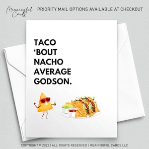 Taco 'Bout Nacho filleul moyen / Jolie carte drôle pour filleul / Cartes ringard / Cartes ringard