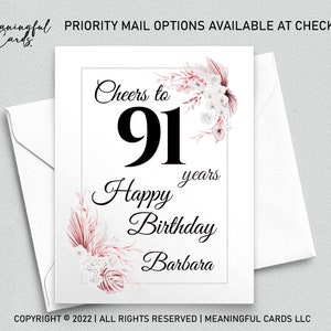 91st Birthday Card: Personalized Boho Floral Design