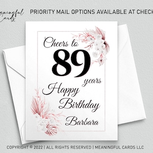 Carte d'anniversaire personnalisée 89e anniversaire, Bravo à 89 ans, carte d'anniversaire personnalisée, carte d'anniversaire bohème, carte d'anniversaire personnalisée