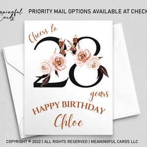 Carte d'anniversaire personnalisée, Carte d'anniversaire personnalisée à 28 ans, Carte d'anniversaire bohème, Carte d'anniversaire personnalisée