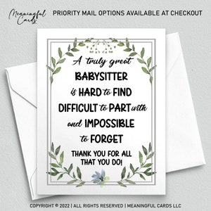 Carte de remerciement pour baby-sitter