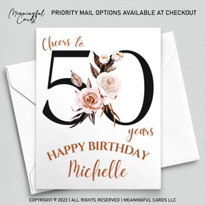 Carte d'anniversaire personnalisée 50e anniversaire, carte d'anniversaire personnalisée à 50 ans, carte d'anniversaire bohème, carte d'anniversaire personnalisée