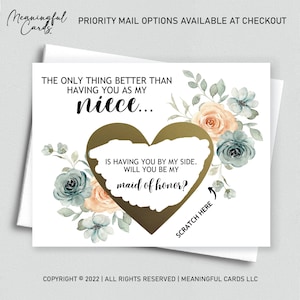 Carte Serez-vous ma demoiselle d'honneur, cartes de proposition florales à gratter pour nièce, carte de demoiselle d'honneur proposition de mariage