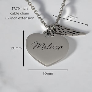 Personalized Heart Name Necklace with Angel Wings: Memorial Gift