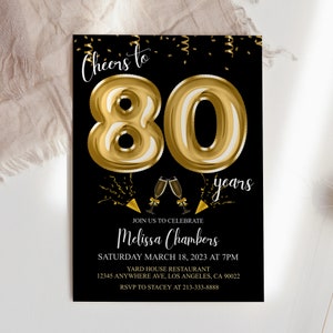 80th Birthday Editable Invitation 80th Invite Gold Invitation, Balloons, For Him or Her Instant Download Printable, Editable DIY