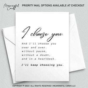 Carte Je vous choisis amour, carte de Saint-Valentin pour elle/lui, carte amour sentimental, carte de mariage pour elle, carte bien pensée, anniversaire