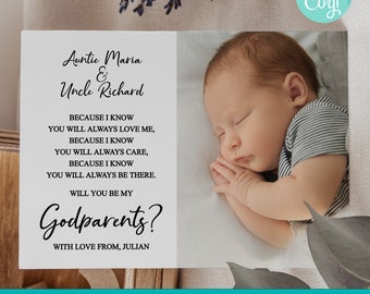 EDITABLE minimalist will you be my godparents printable download, godparents proposal with photo instant download, godparents poem picture