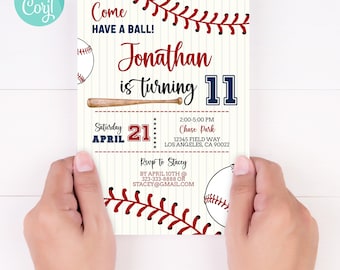Editable Baseball Birthday Invitation, Customizable Party Invite (Digital File)